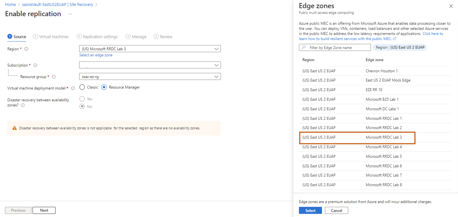 Screenshot of Enable replication adding region tab.