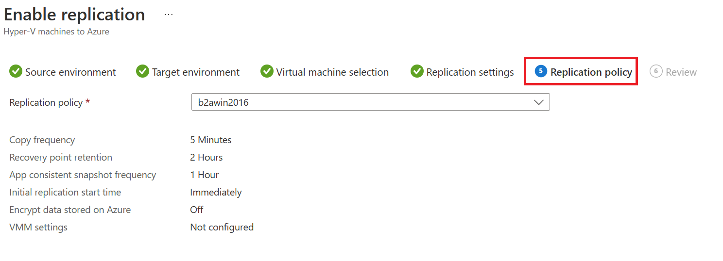 Screenshot that shows the replication policy pane.