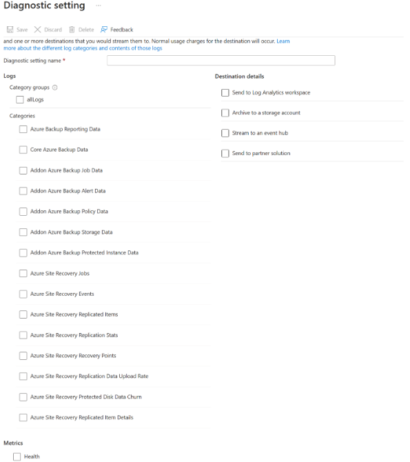 Screenshot shows the Azure Site Recovery events.