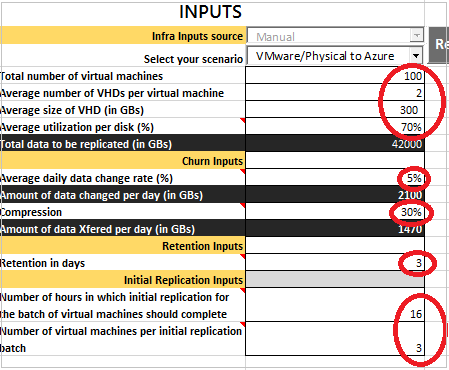 Screenshot of the Capacity Planner worksheet, showing the required input information.