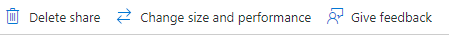 A screenshot of the "Change size and performance" button in the file share overview.
