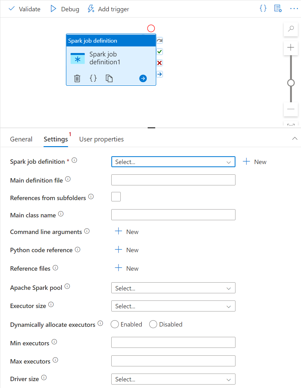 spark job definition pipline settings