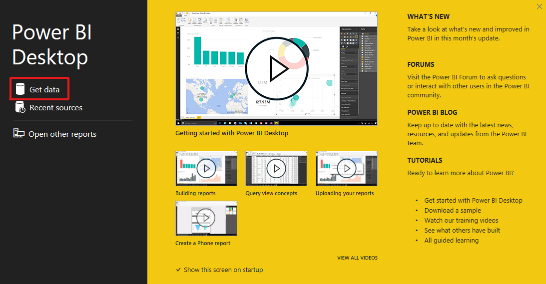 Open Power BI desktop application and select get data.