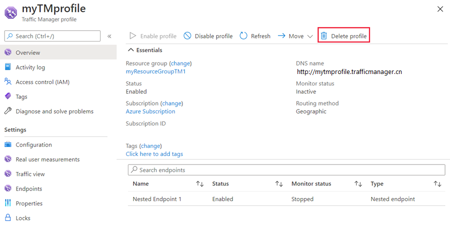 Delete Traffic Manager profile