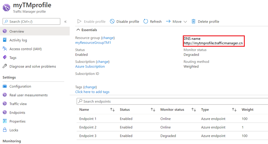 Traffic Manager weighted overview