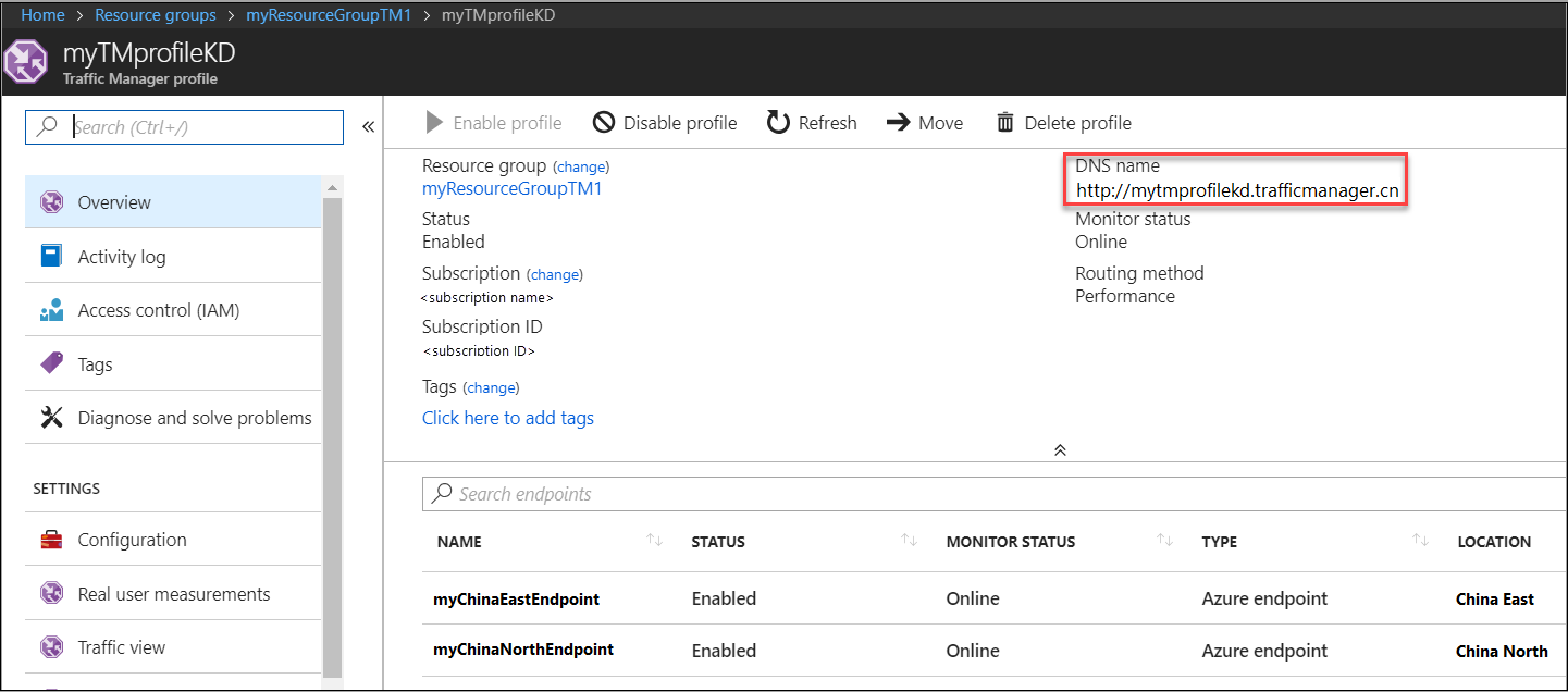 Traffic Manager DNS name