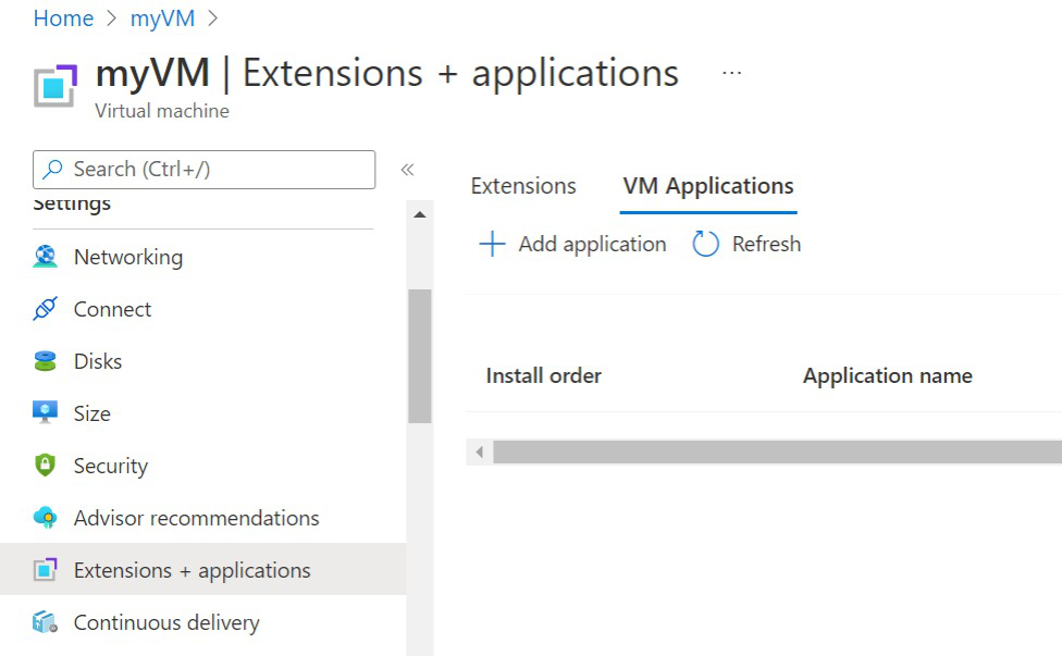 Screenshot showing selecting a VM application to install on a currently running VM.