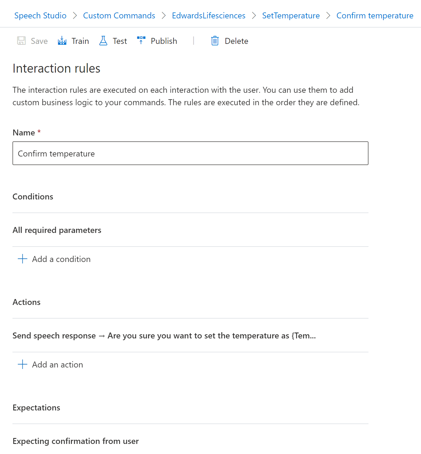 Screenshot showing how to create the required parameter response.