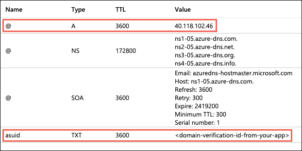 显示 DNS 记录页的屏幕截图。