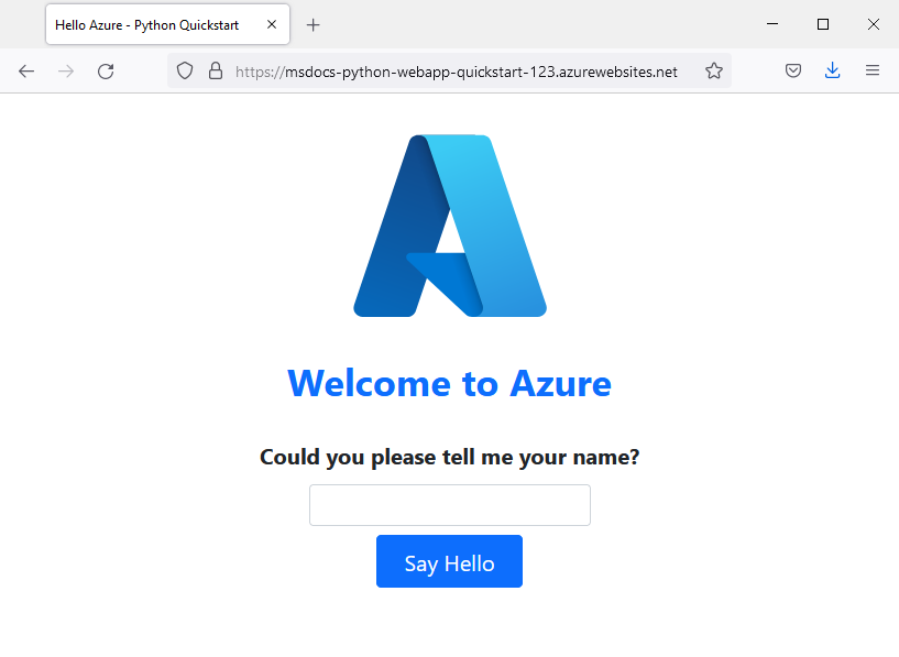 在 Azure 中运行的应用的屏幕截图