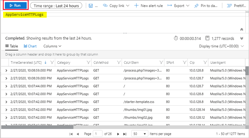 Log Analytics 工作区应用服务 HTTP 日志