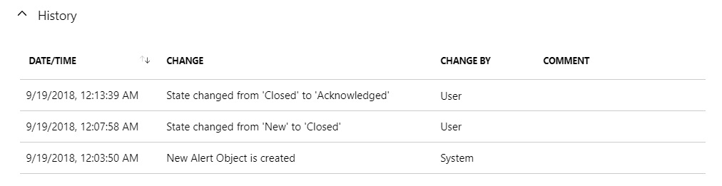 Screenshot shows the history of state changes.