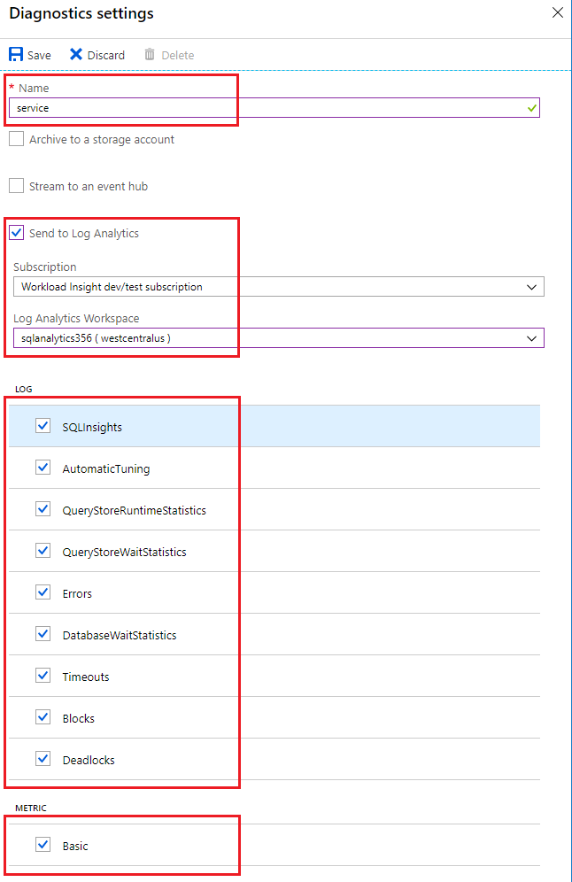 为 Azure SQL 数据库配置诊断。