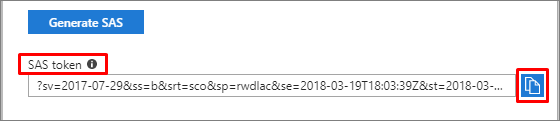 显示如何复制 SAS 令牌的屏幕截图。