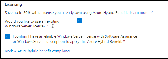 Azure 门户的“SQL VM 许可证”选项的屏幕截图。