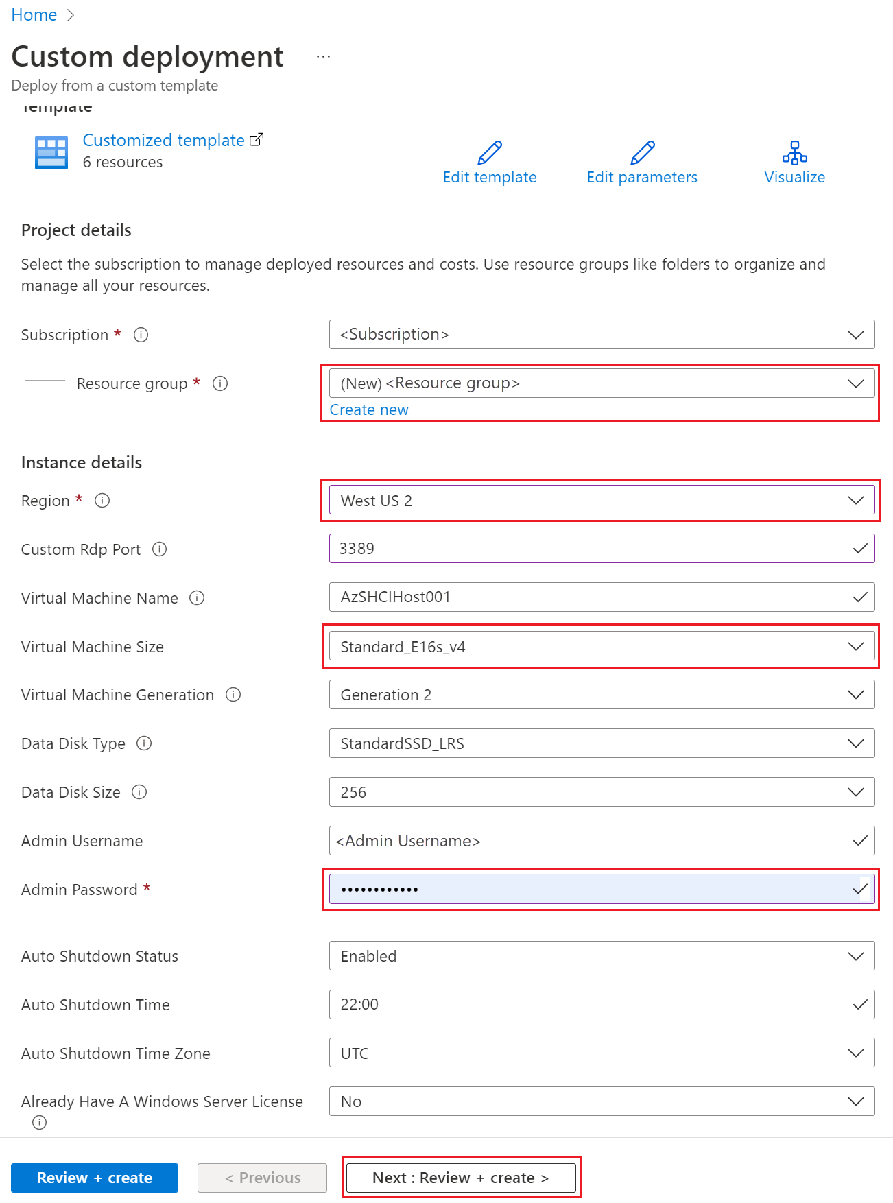 部署 ARM 模板详细信息