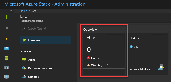 The Region Management tile in Azure Stack Hub administrator portal