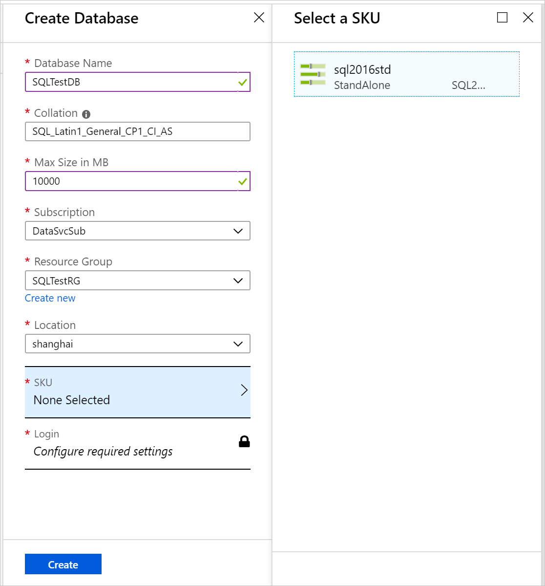 Create Database in Azure Stack Hub user portal.