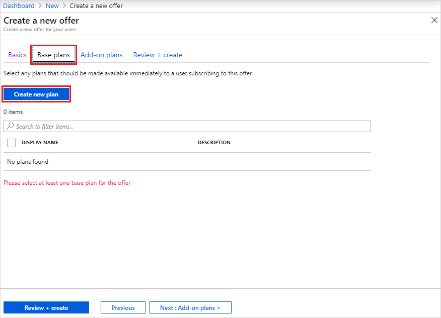 Screenshot that shows how to add a plan in Azure Stack Hub administration portal.