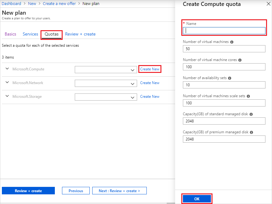 Create compute quota in Azure Stack Hub administration portal