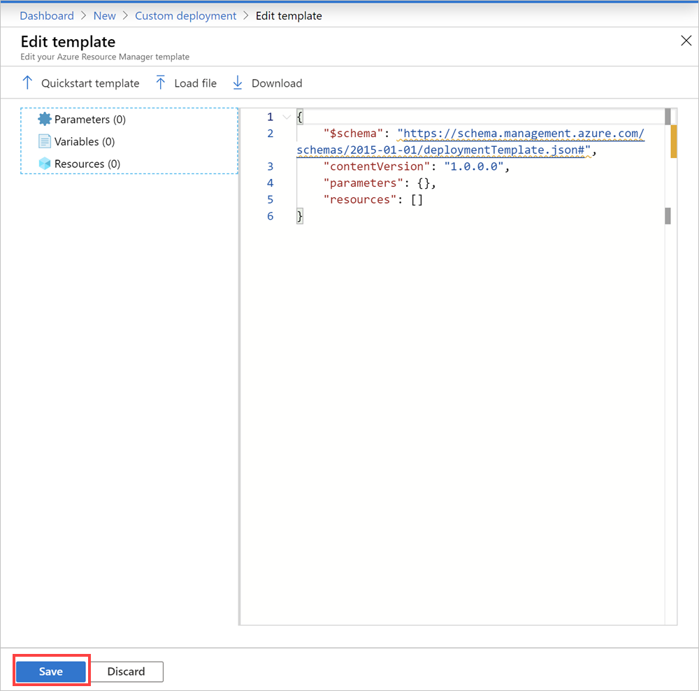 Edit template in Azure Stack Hub portal