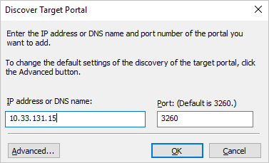 The Discover Target Portal windows shows 10.33.131.15 in the 