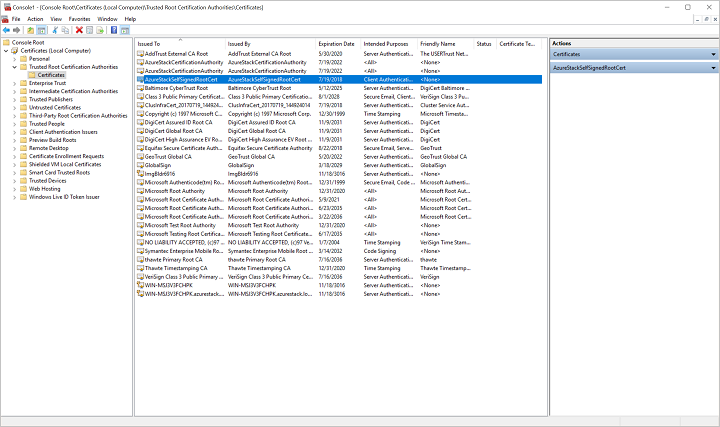 Load the Azure Stack Hub root certificate through mmc.exe