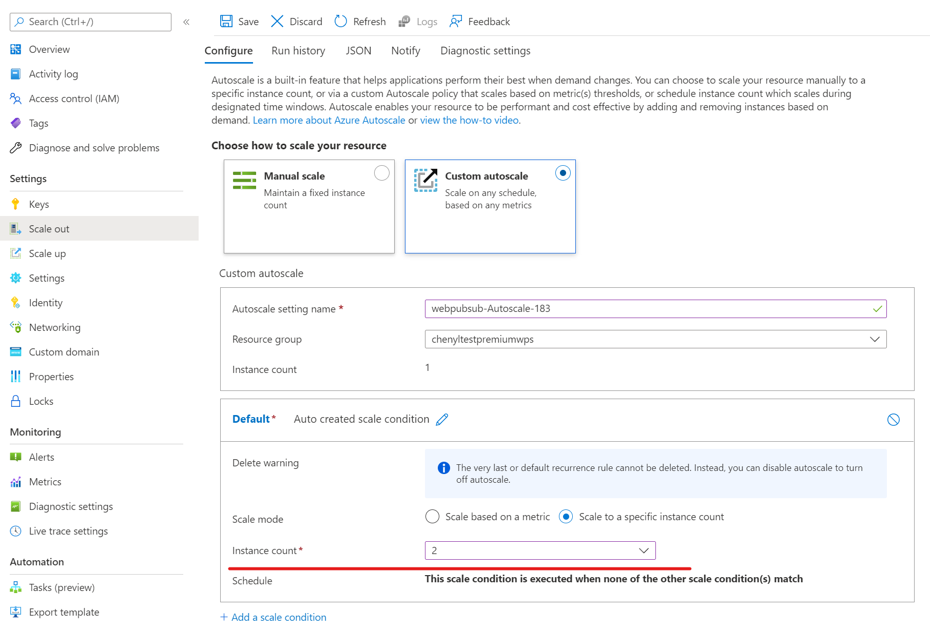 Screenshot of scale rule criteria.