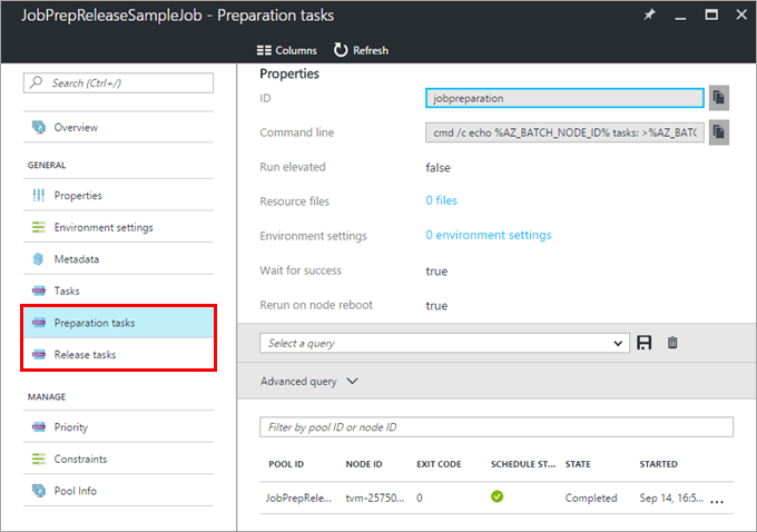 Screenshot showing job release task properties in the Azure portal.