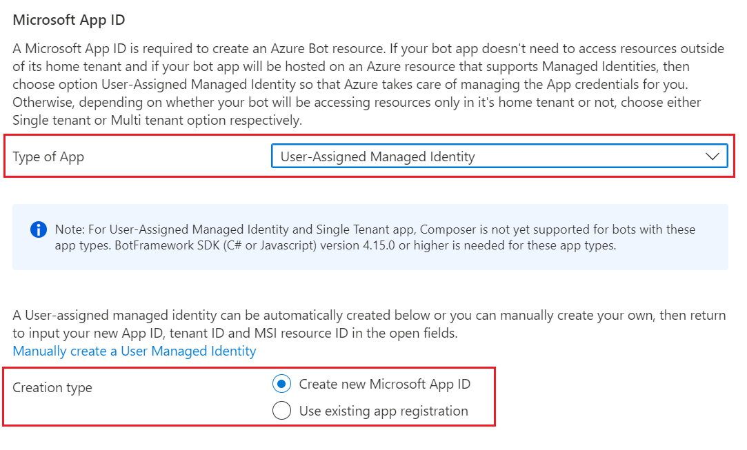 Azure 机器人资源的 Azure 应用 ID 设置