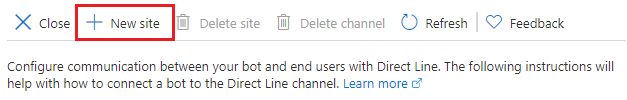 Azure 门户中的 Direct Line 新站点按钮