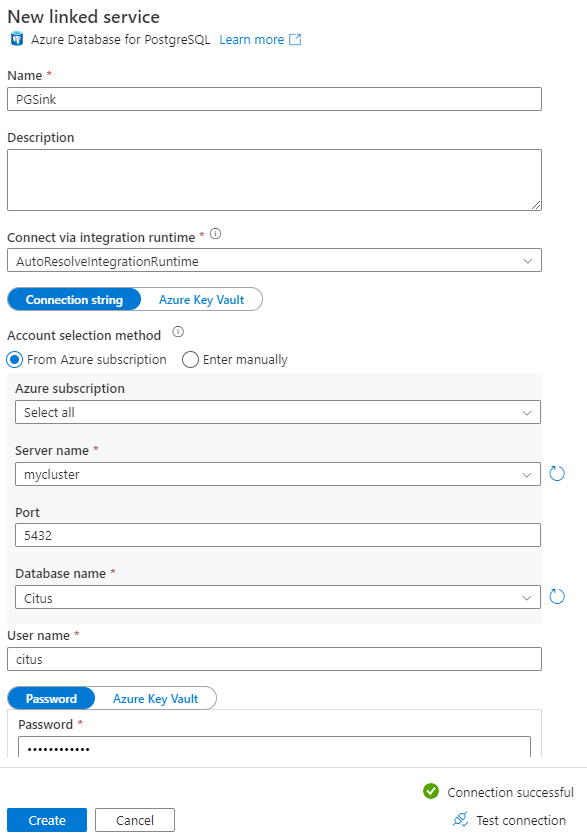 Screenshot that shows configuring Sink in Azure Data Factory.