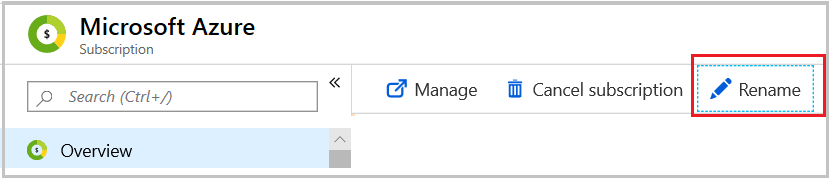 重命名 Azure 订阅的屏幕截图示例。