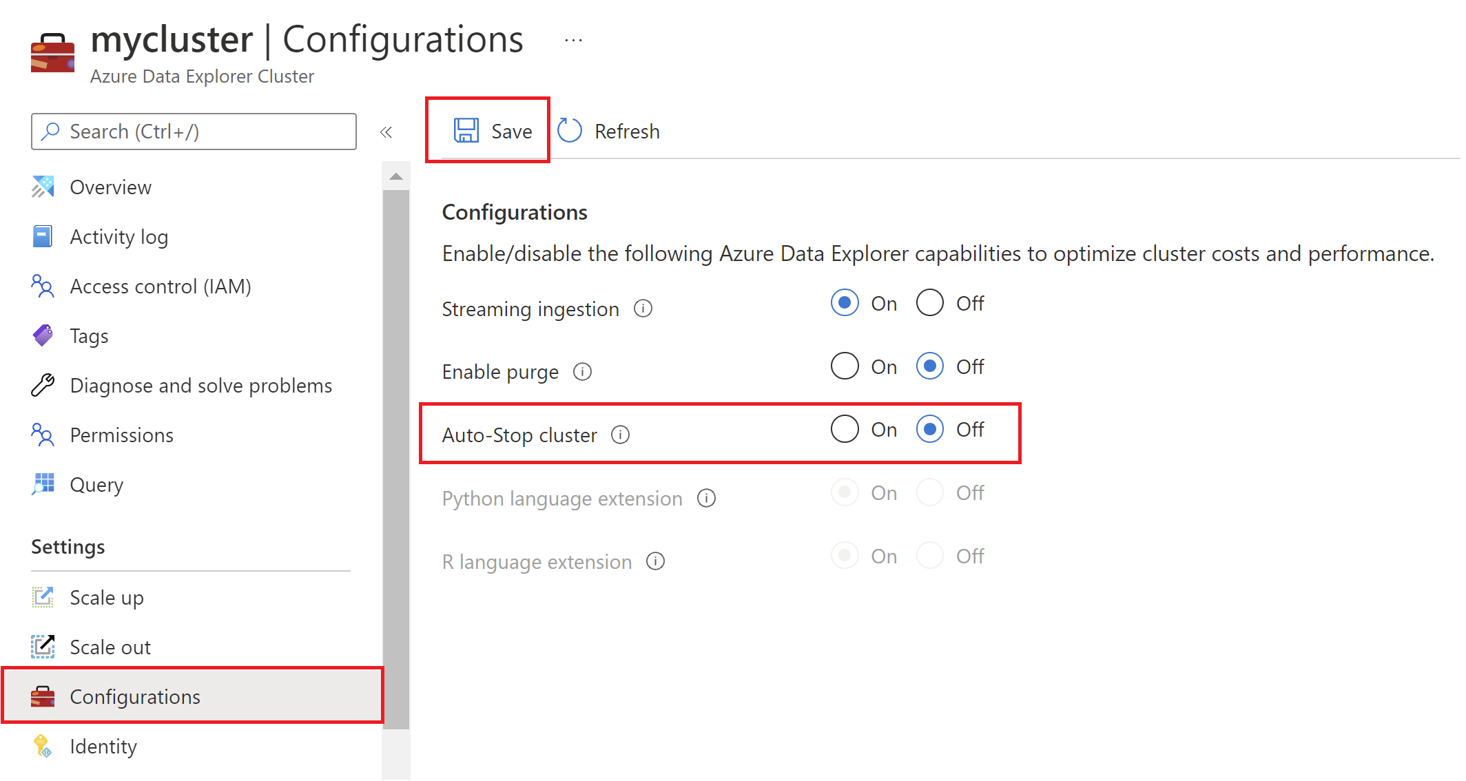 Screenshot of auto-stop configuration in Azure portal.