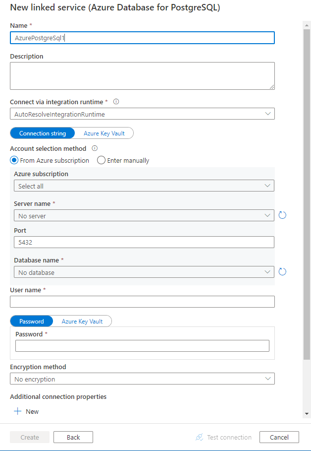 配置到 Azure Database for PostgreSQL 的链接服务。