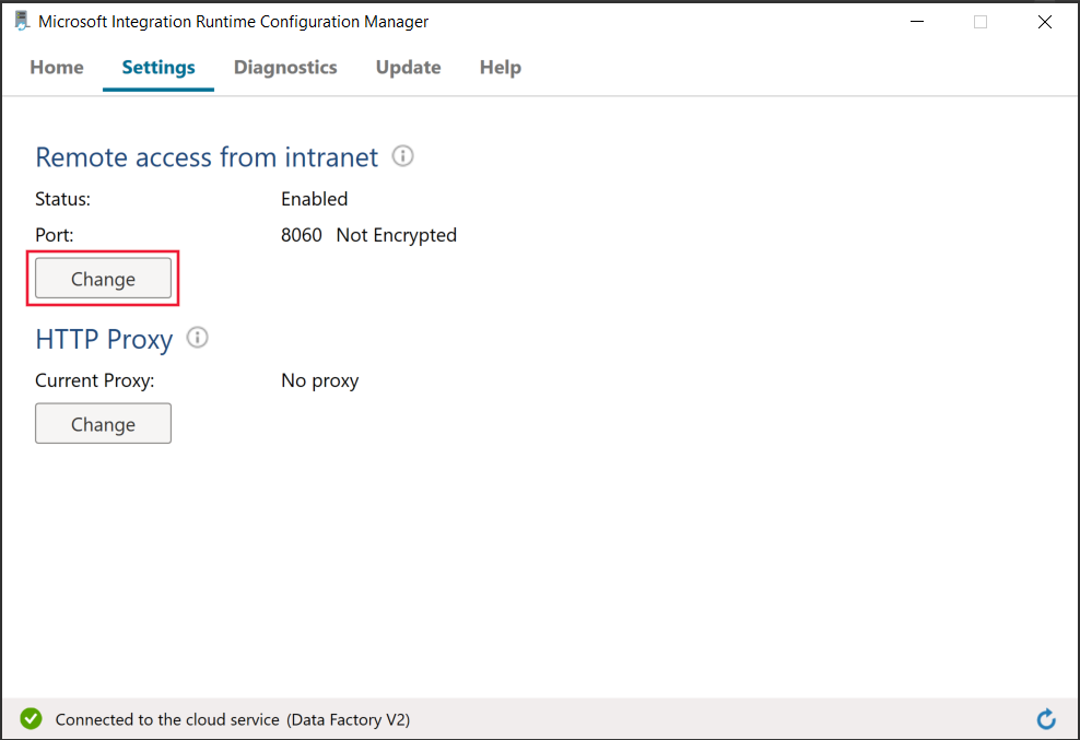 Integration Runtime 配置管理器的“设置”选项卡