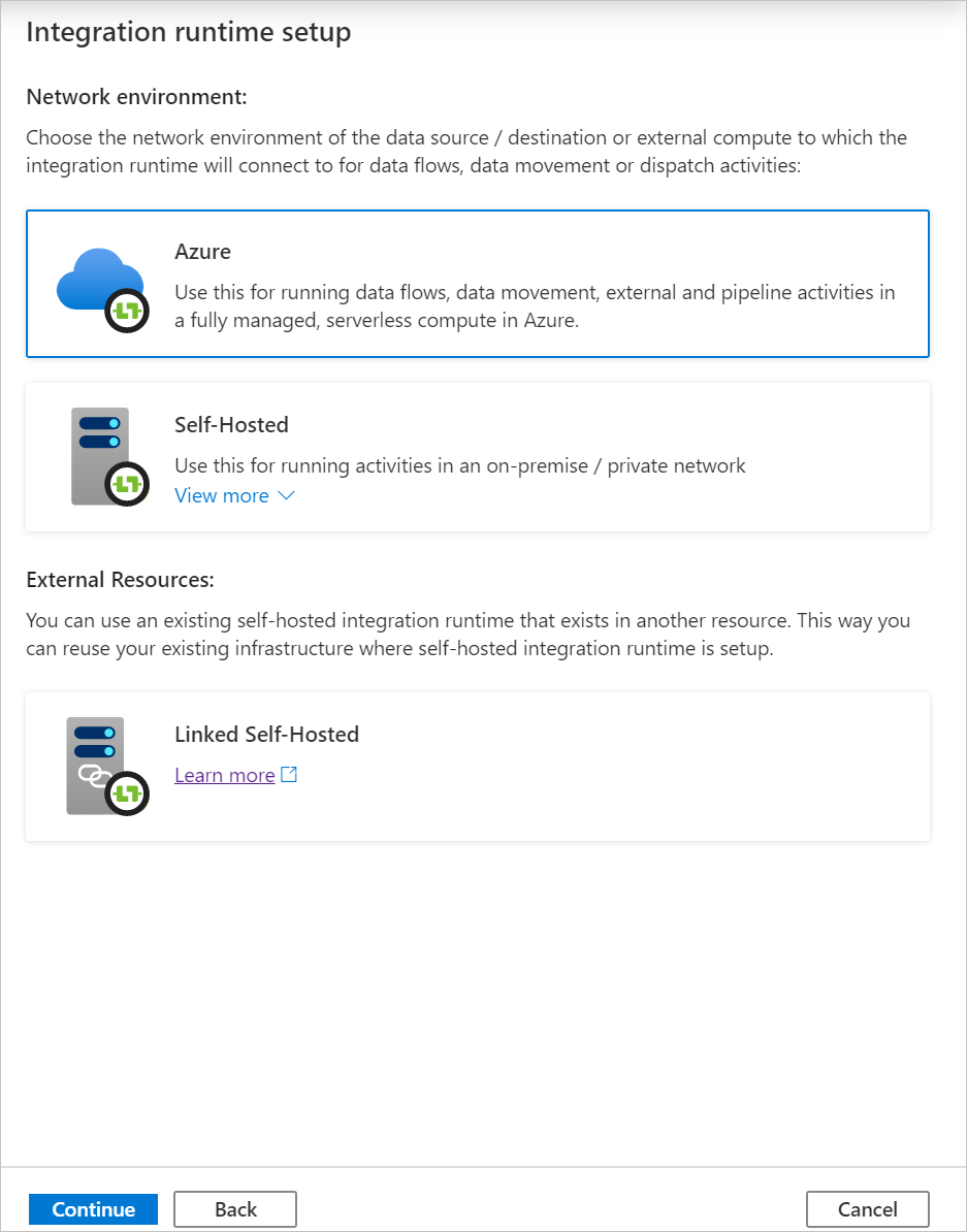 展示了新 Azure IR 的屏幕截图。