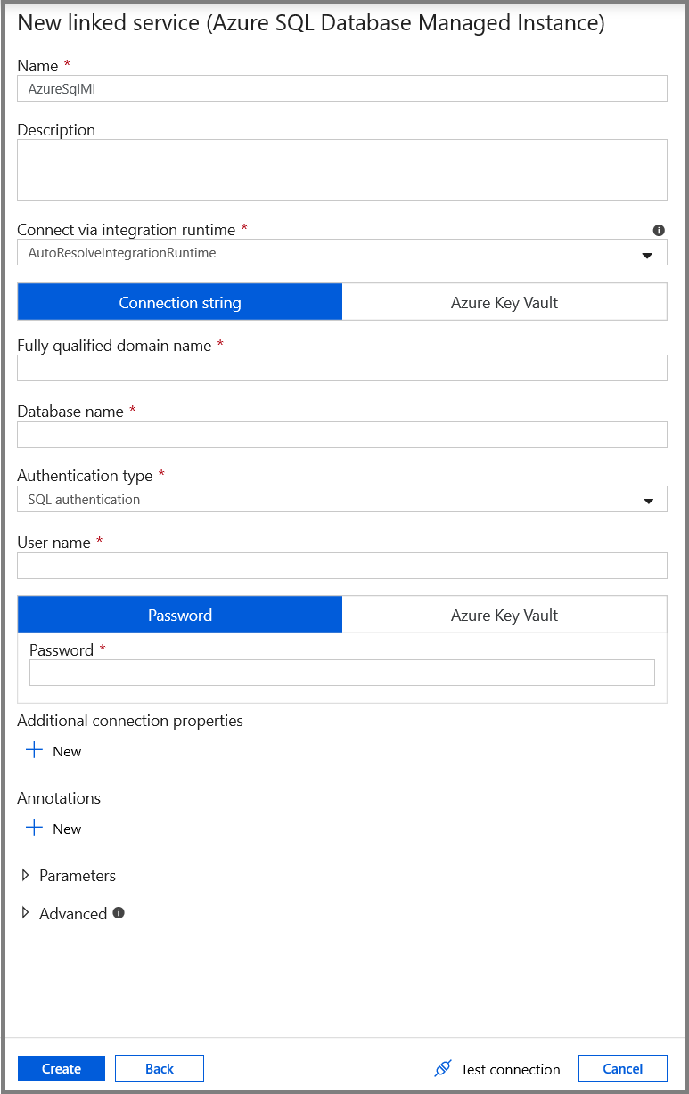 Azure SQL MI 数据库链接服务设置