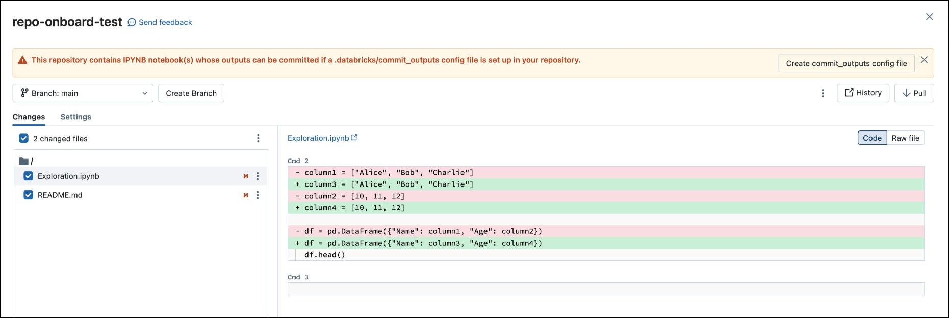 笔记本提交 UI：创建 commit_outputs 文件按钮。