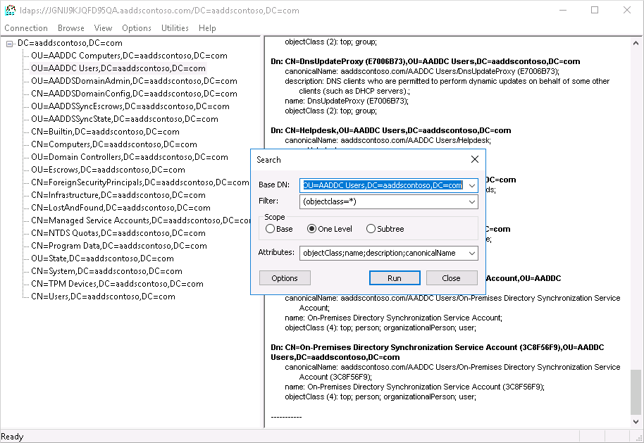 使用 LDP.exe 搜索托管域中的对象