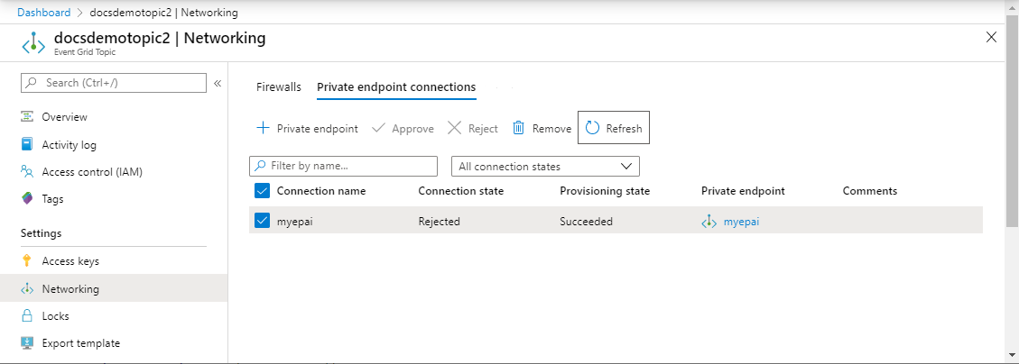 Private endpoint - rejected state