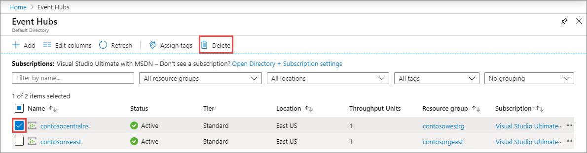 Delete namespace - button