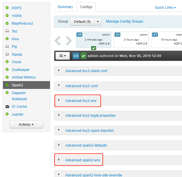 通过 Ambari 更改 Spark 和 Livy 配置。