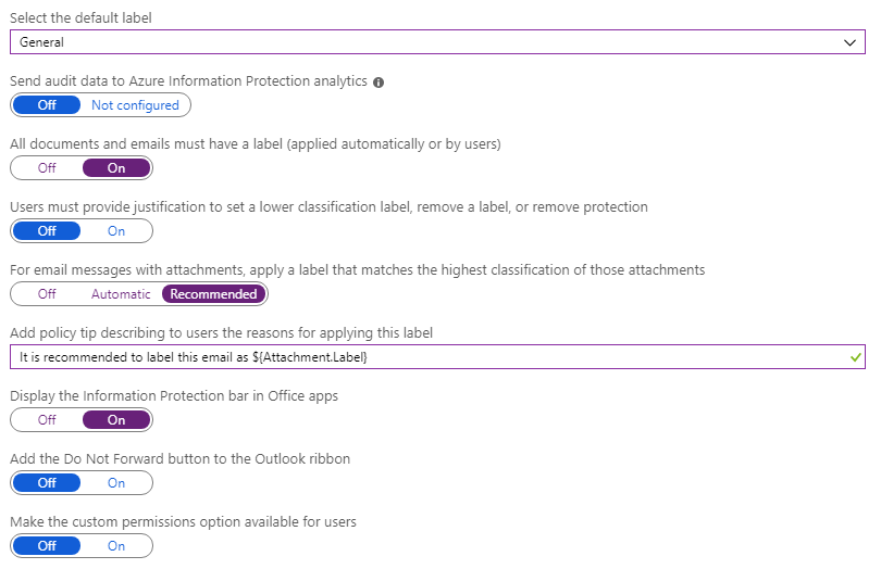 Azure Information Protection tutorial - default settings changed