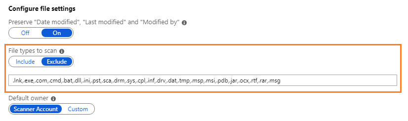 Configure file types to scan for the Azure Information Protection scanner