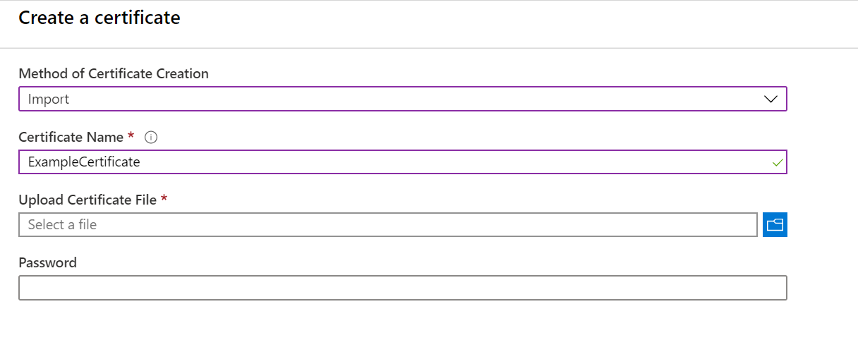 Importing a certificate through the Azure portal