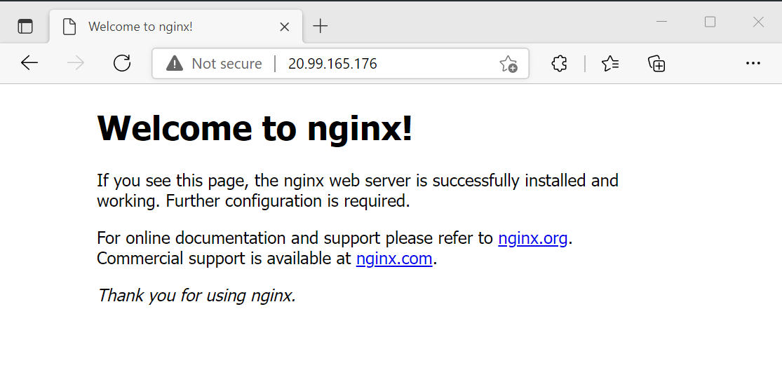 测试 NGINX Web 服务器的屏幕截图。