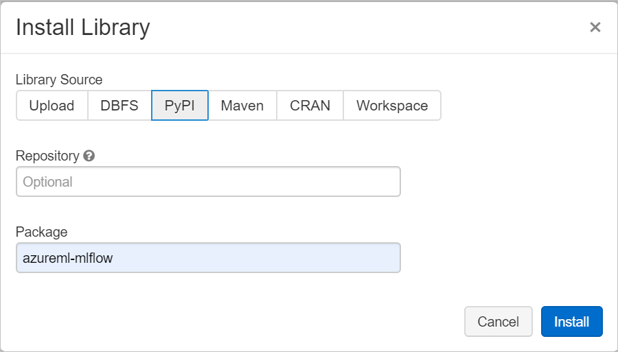 显示 Azure DB 安装 MLflow 库的屏幕截图。