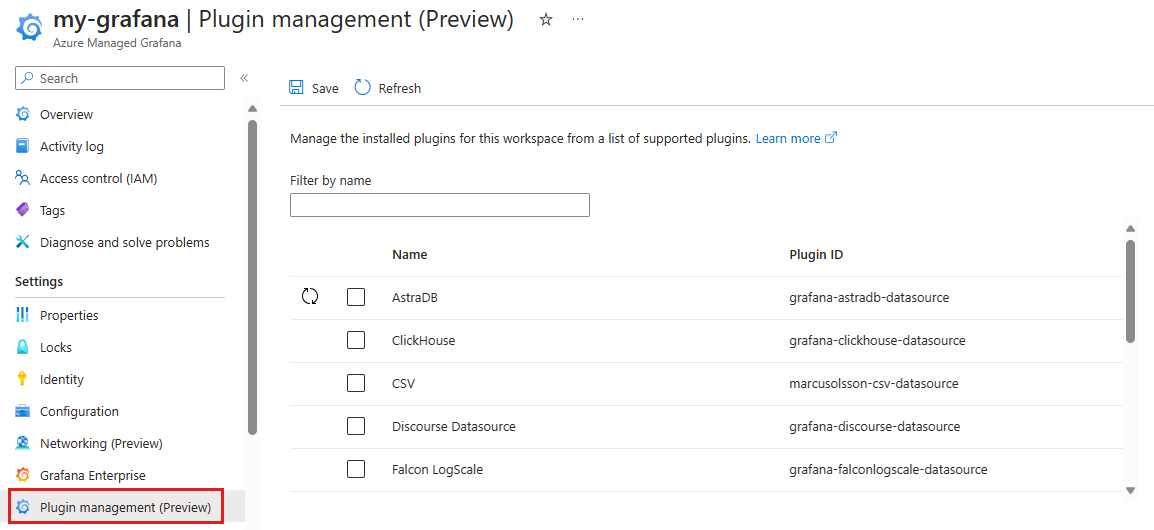 Screenshot of the Plugin management feature data source page. Remove plugin.