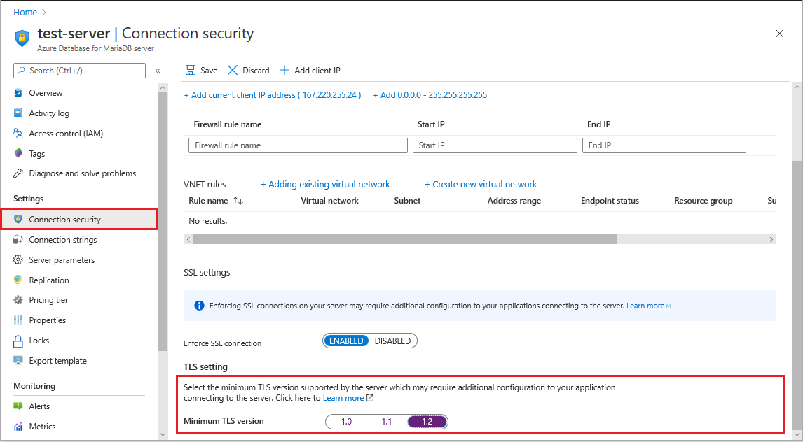 Azure Database for MariaDB TLS configuration